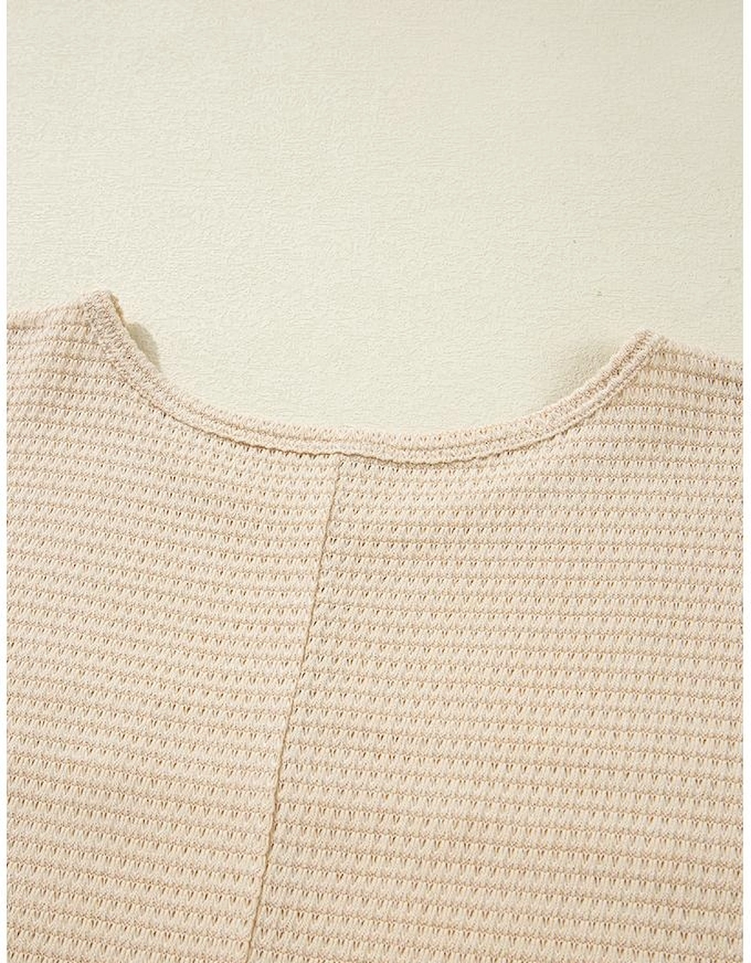 Oatmeal Lace Patchwork Waffle Short Sleeve Plus Size Top