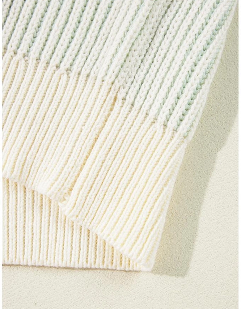 Brown Colorblock Textured Knit Bubble Sleeve Sweater