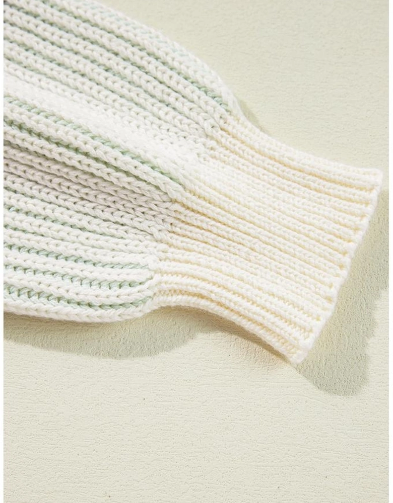 Brown Colorblock Textured Knit Bubble Sleeve Sweater