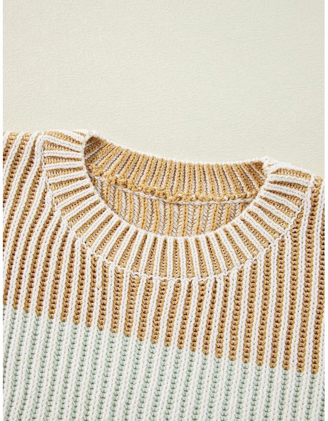 Brown Colorblock Textured Knit Bubble Sleeve Sweater