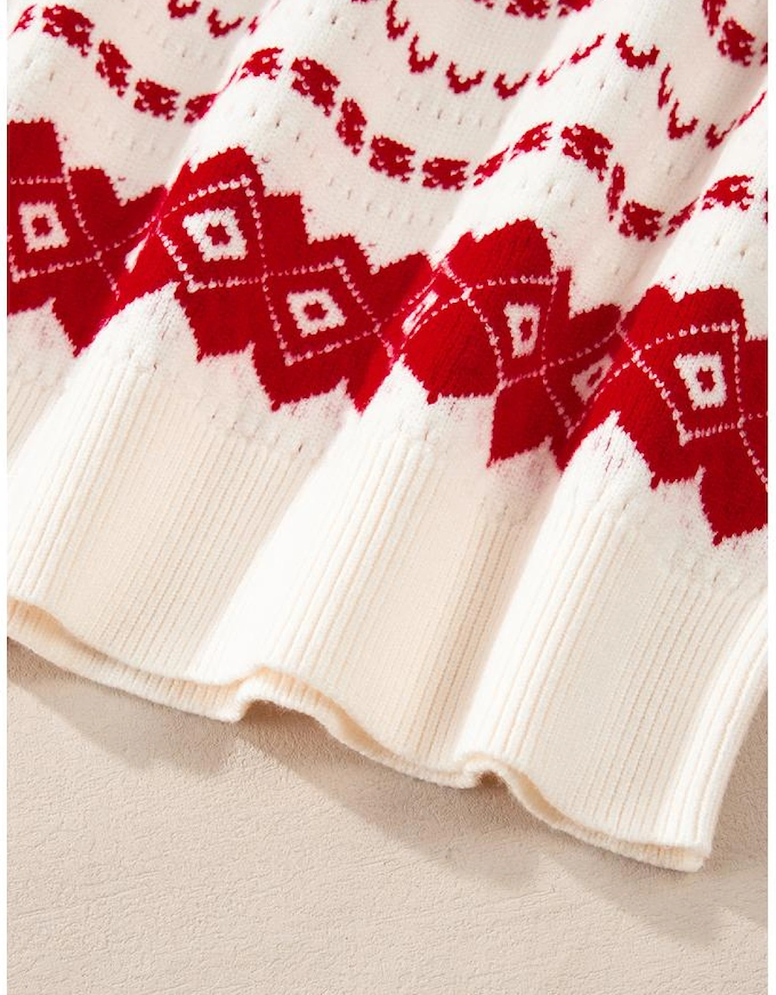 White Western Geometric Patterned Crew Neck Loose Sweater