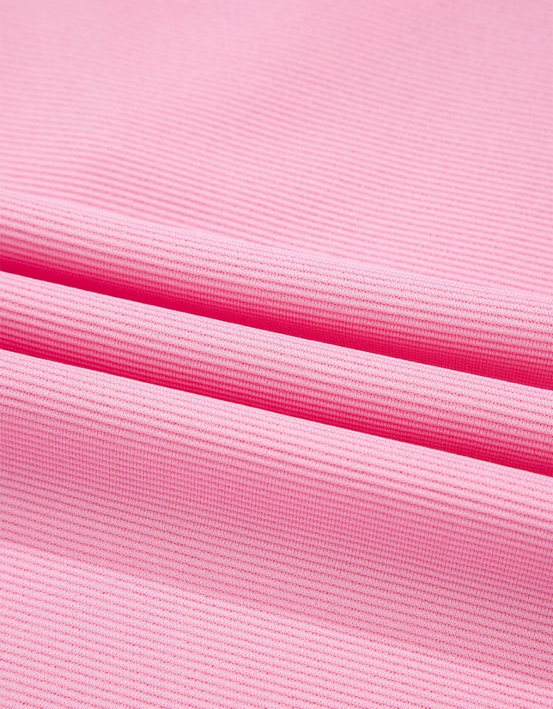 Pink Contrast V Neck Ruffled Textured Knit Top