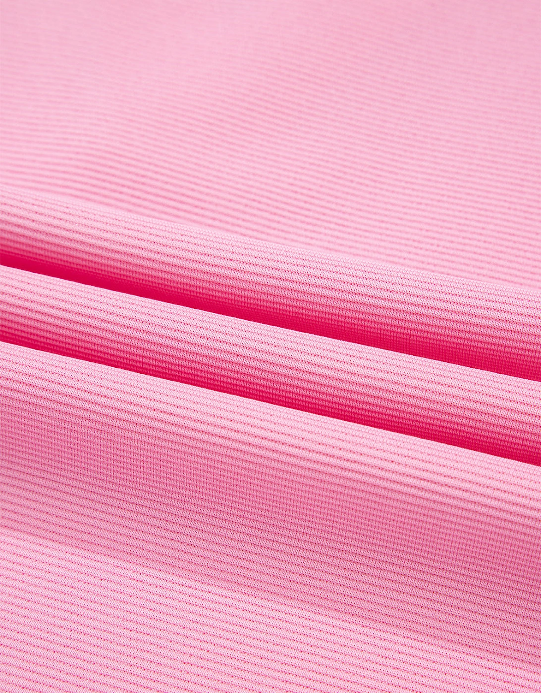 Pink Contrast V Neck Ruffled Textured Knit Top