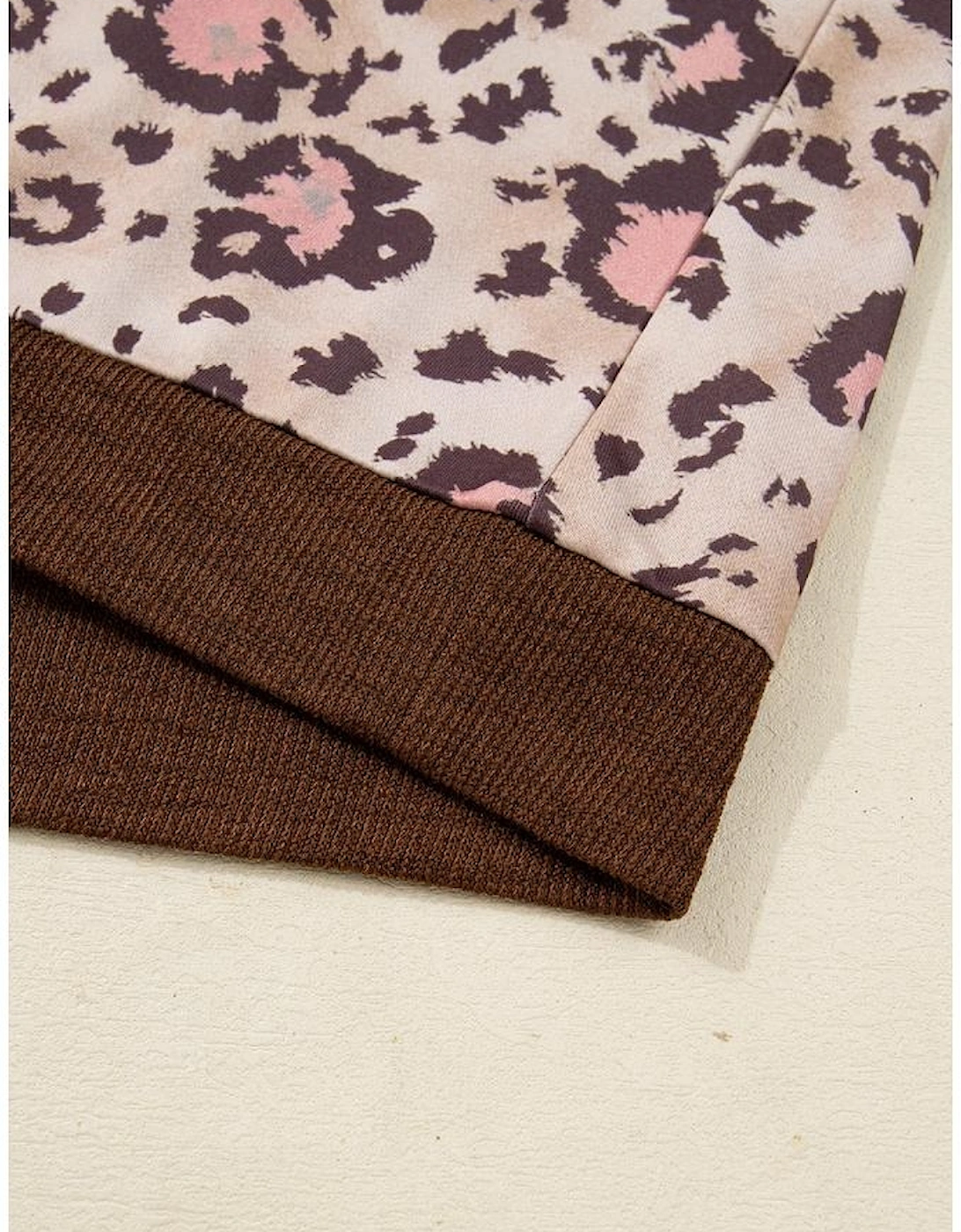 Brown Leopard Print Knit Patchwork Plus Hoodie