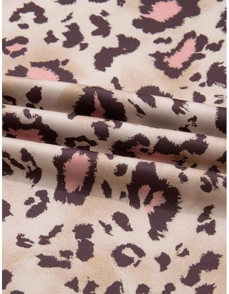 Brown Leopard Print Knit Patchwork Plus Hoodie