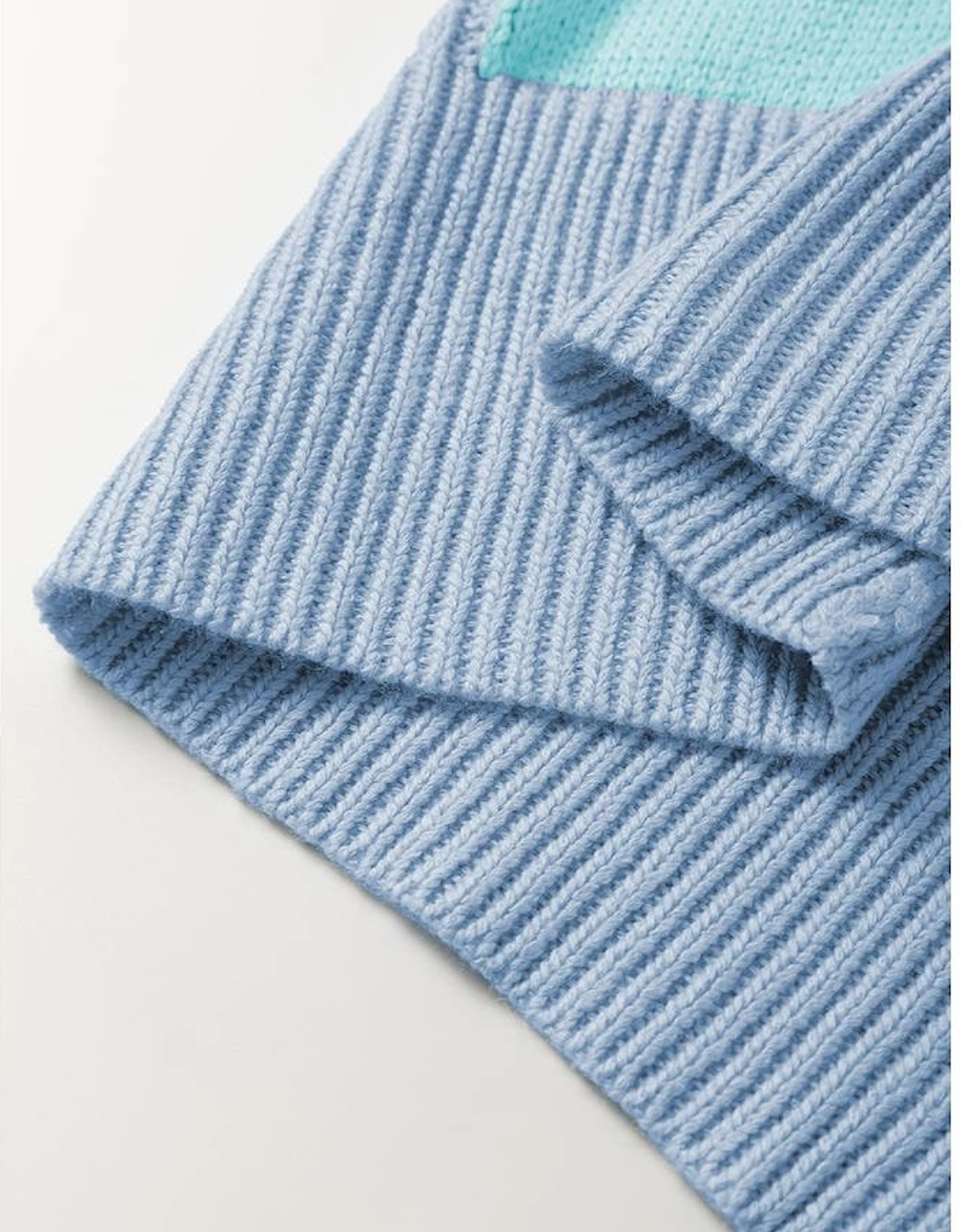 Light Blue Checkered Color Block Crew Neck Short Sleeve Sweater