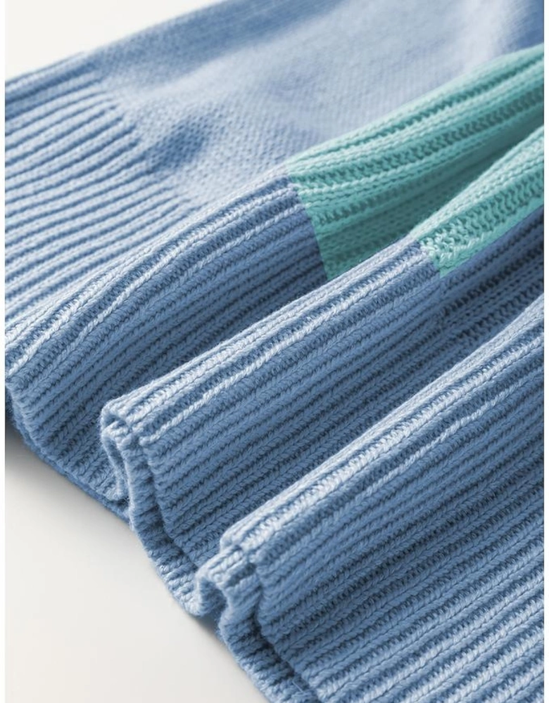 Light Blue Checkered Color Block Crew Neck Short Sleeve Sweater