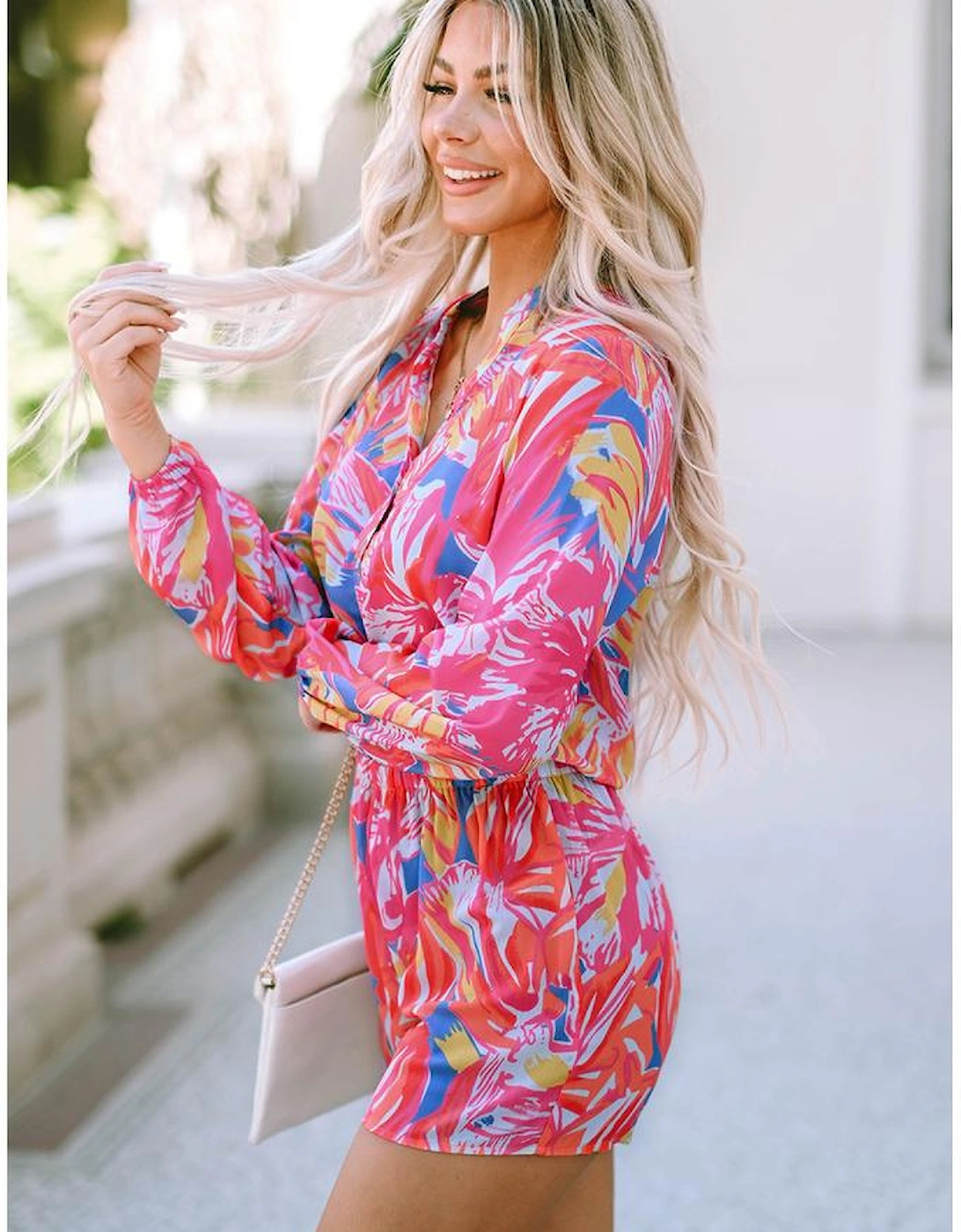 Multicolor Bold Graffiti Print Shirt Button Romper
