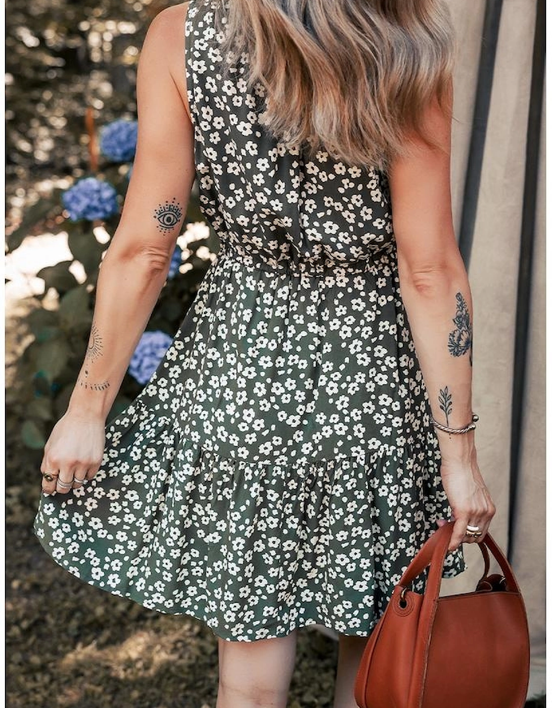 Green Boho Floral Print V Neck Tunic Sleeveless Dress, 8 of 7