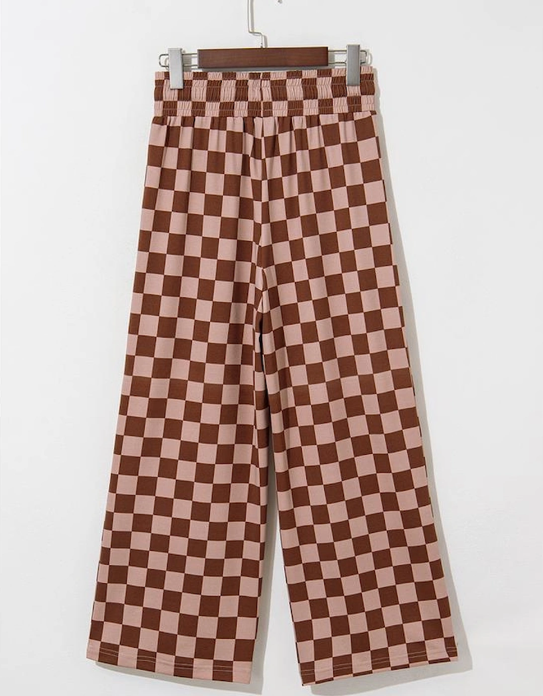 Khaki Checkered Elastic High Waist Loose Casual Pants