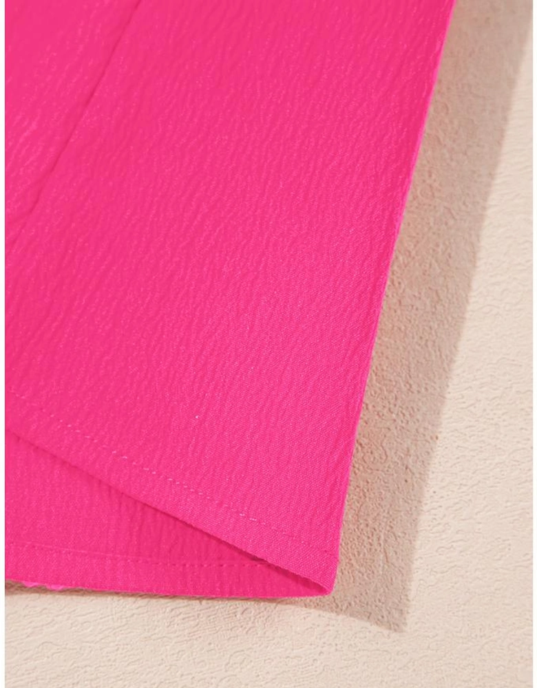 Sachet Pink Floral Embroidered Flutter Sleeve Pleated Neck Blouse