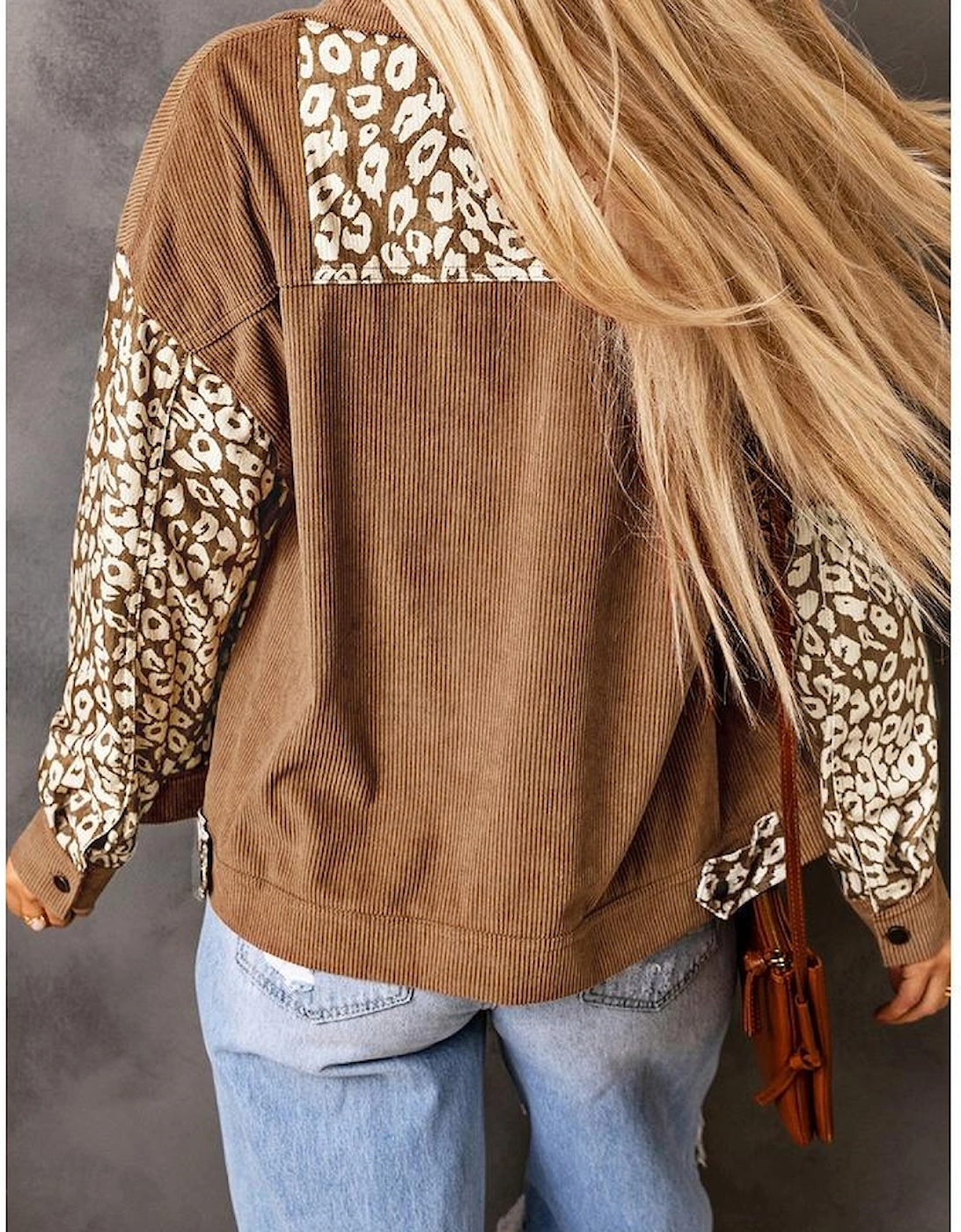 Brown Leopard Print Corduroy Long Sleeve Jacket, 16 of 15