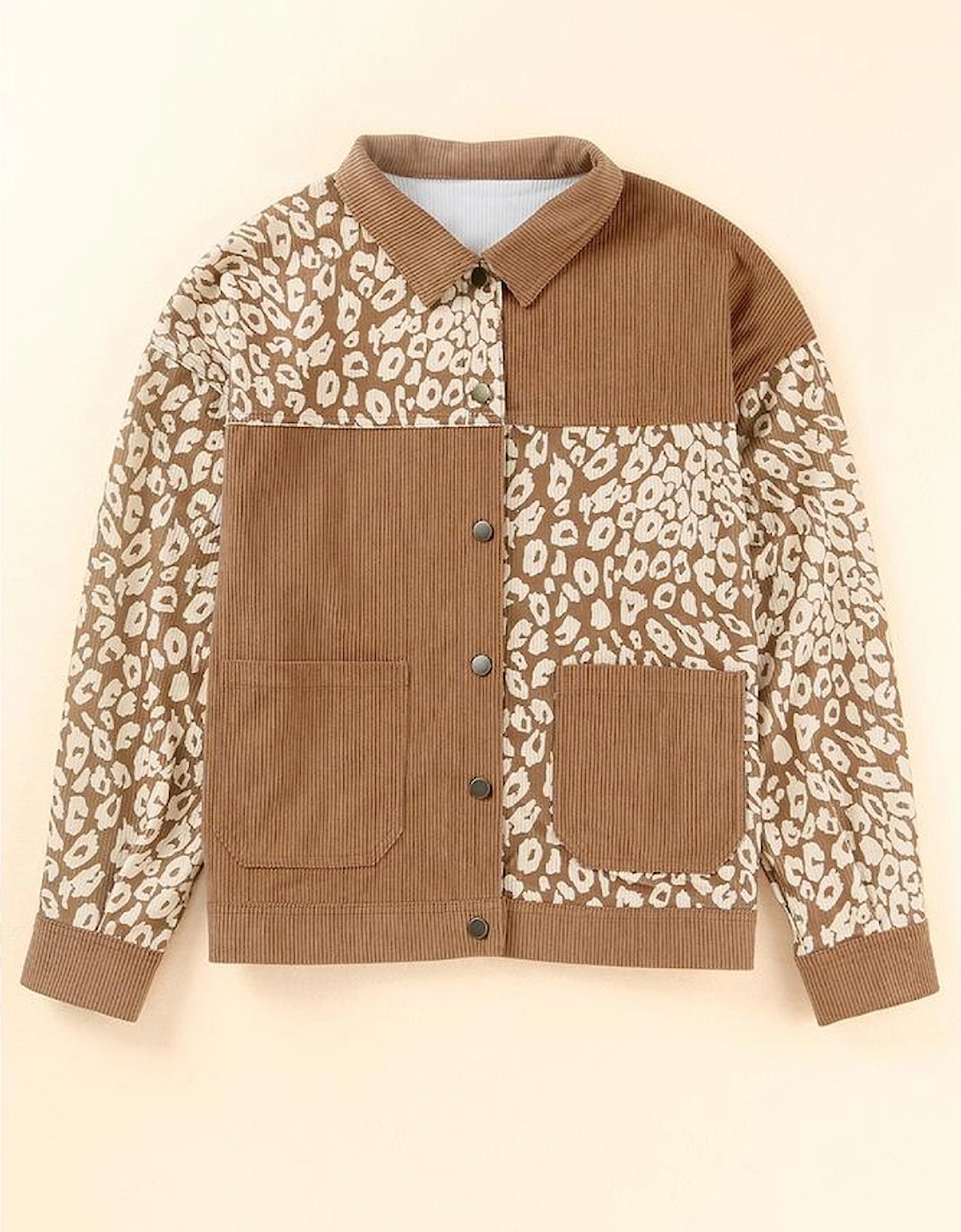 Brown Leopard Print Corduroy Long Sleeve Jacket