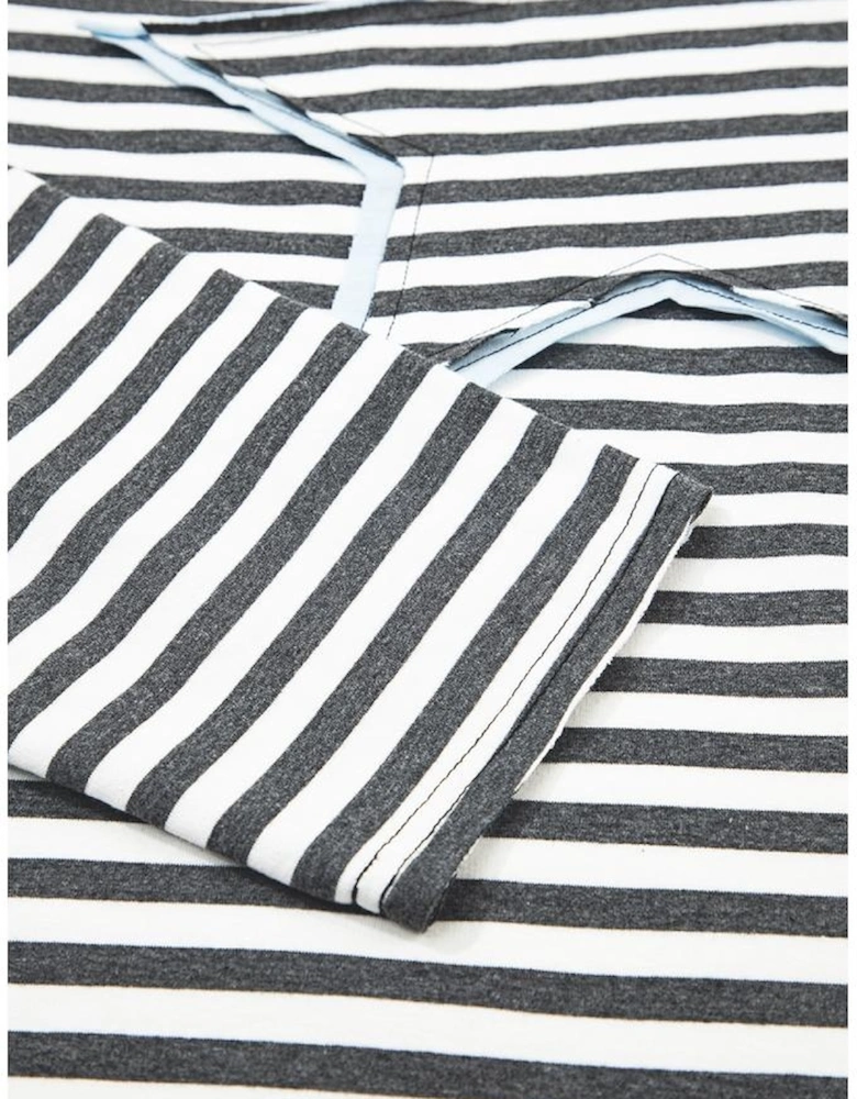 Gray Stripe Starry Patch Drop Shoulder Raw Edge Casual Knit Top