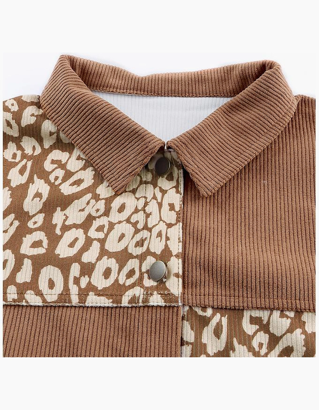 Brown Leopard Print Corduroy Long Sleeve Jacket