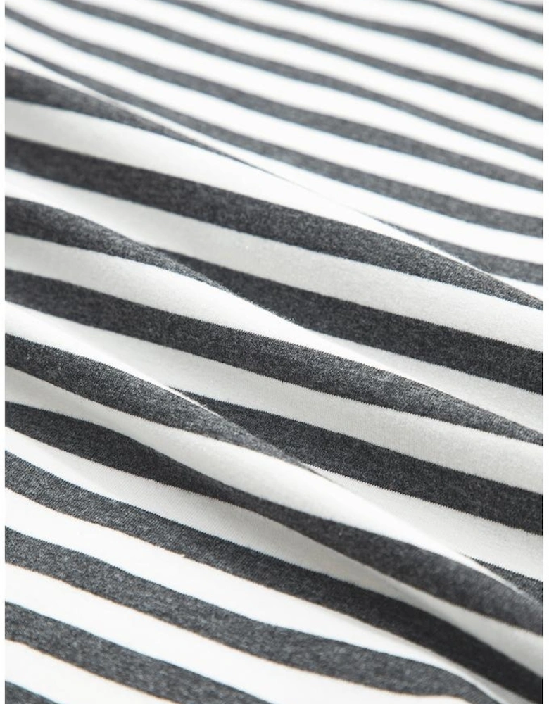 Gray Stripe Starry Patch Drop Shoulder Raw Edge Casual Knit Top