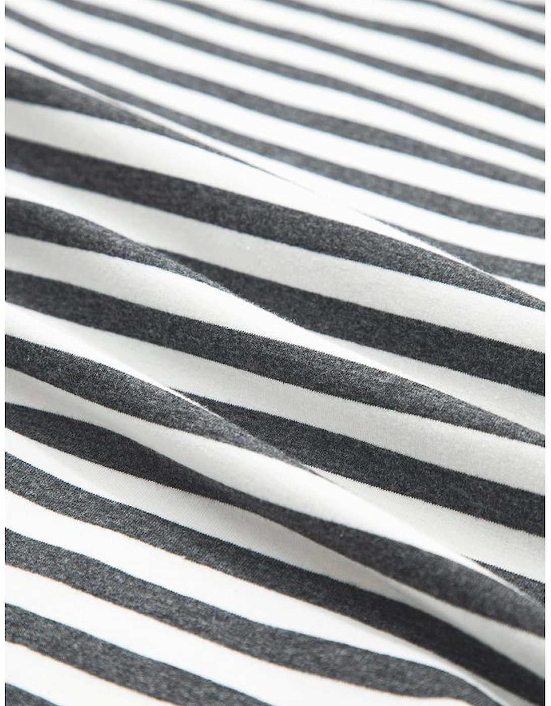 Gray Stripe Starry Patch Drop Shoulder Raw Edge Casual Knit Top