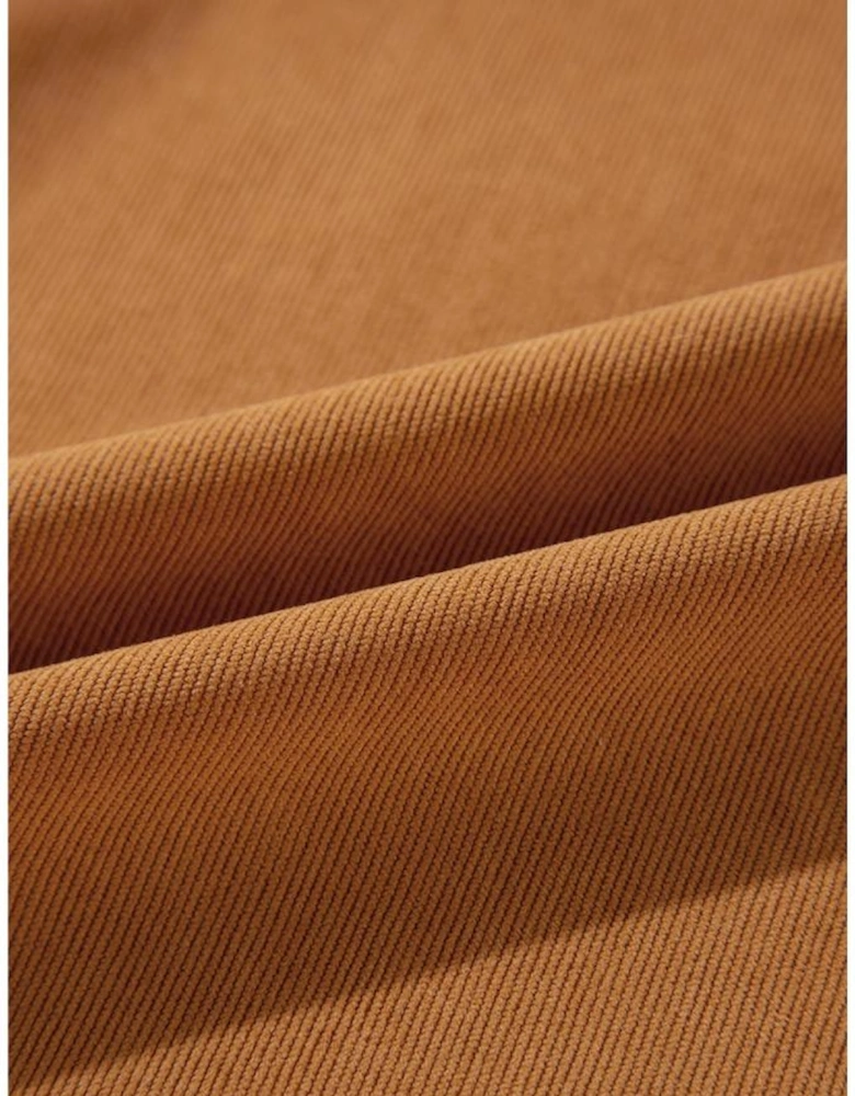 Desert Gold Corduroy Pleated Puff Sleeve Shift Short Dress