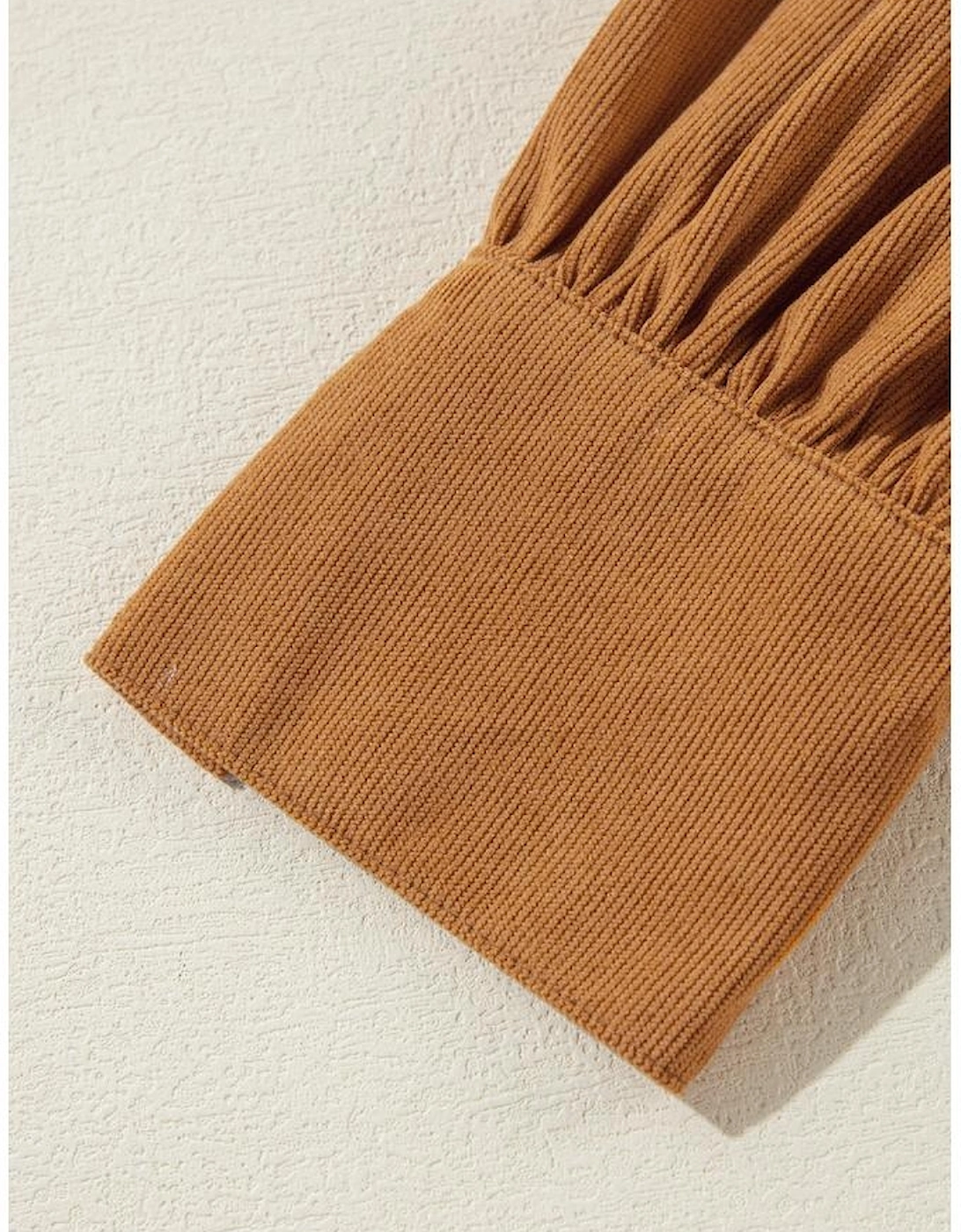 Desert Gold Corduroy Pleated Puff Sleeve Shift Short Dress