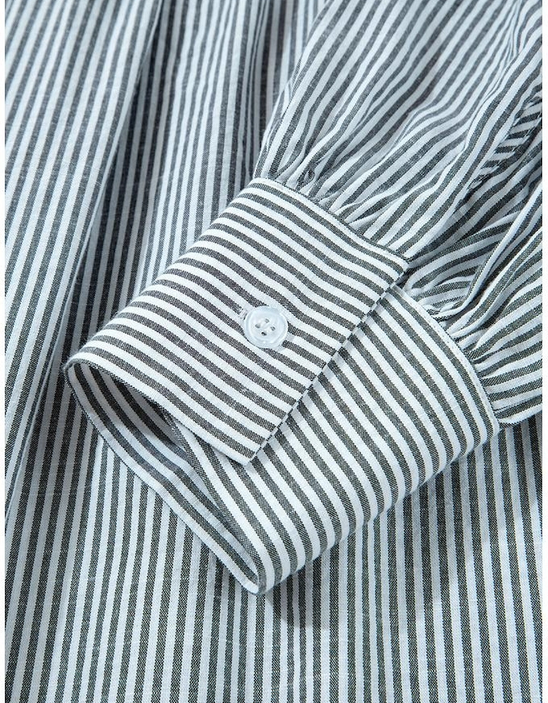 Black Stripe Floral Patchwork Tied V Neck Shift Long Sleeve Mini Dress