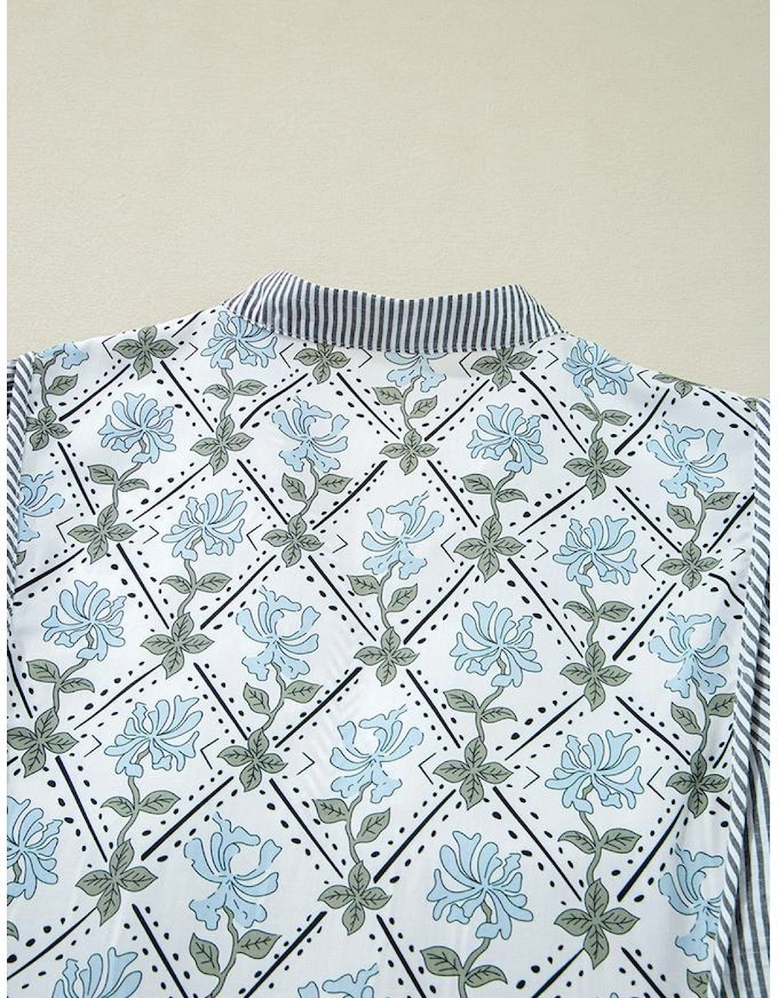 Black Stripe Floral Patchwork Tied V Neck Shift Long Sleeve Mini Dress