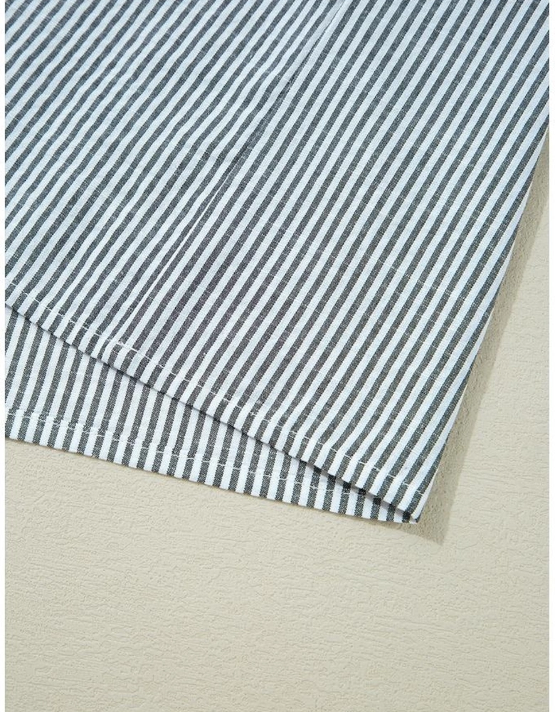 Black Stripe Floral Patchwork Tied V Neck Shift Long Sleeve Mini Dress