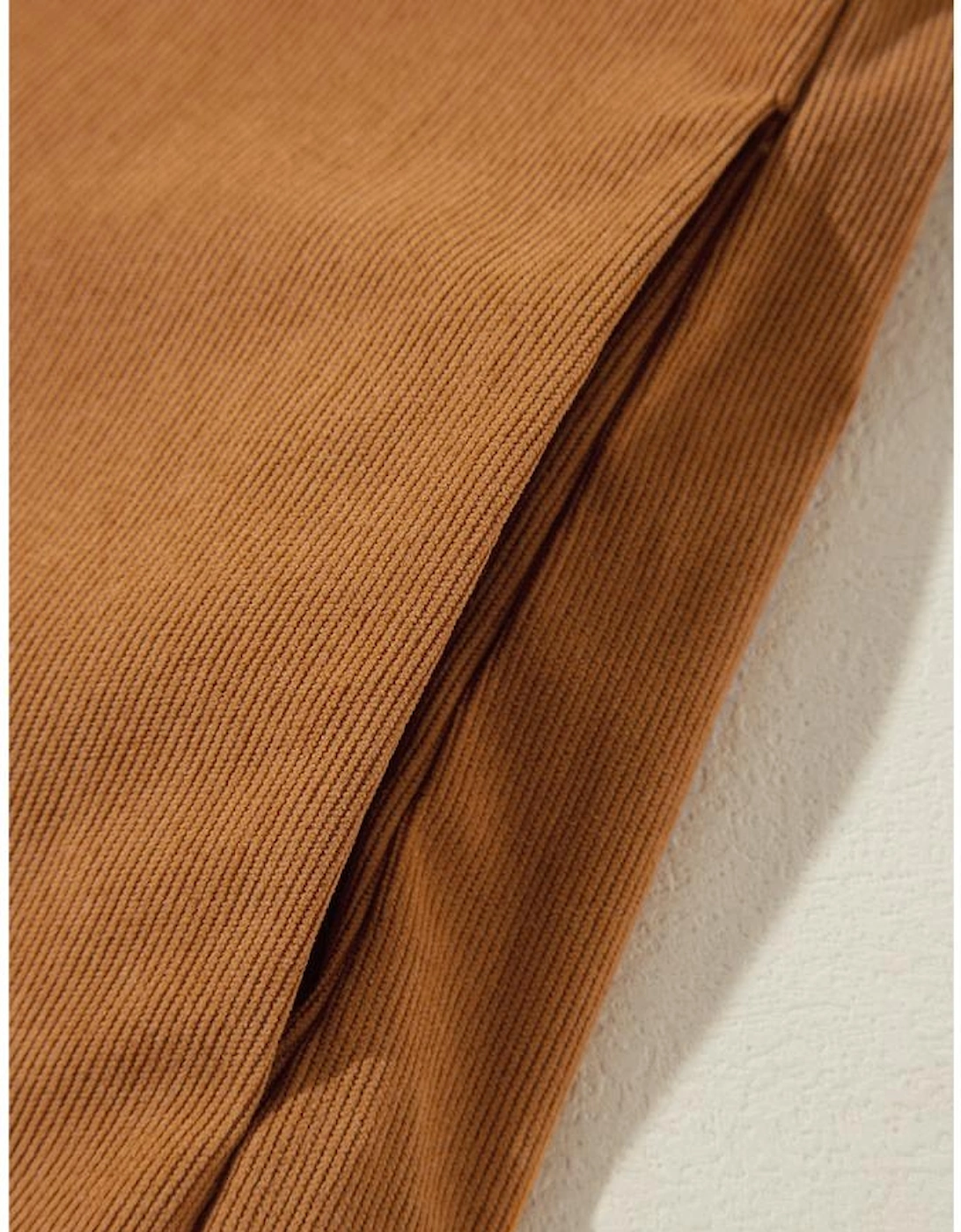 Desert Gold Corduroy Pleated Puff Sleeve Shift Short Dress