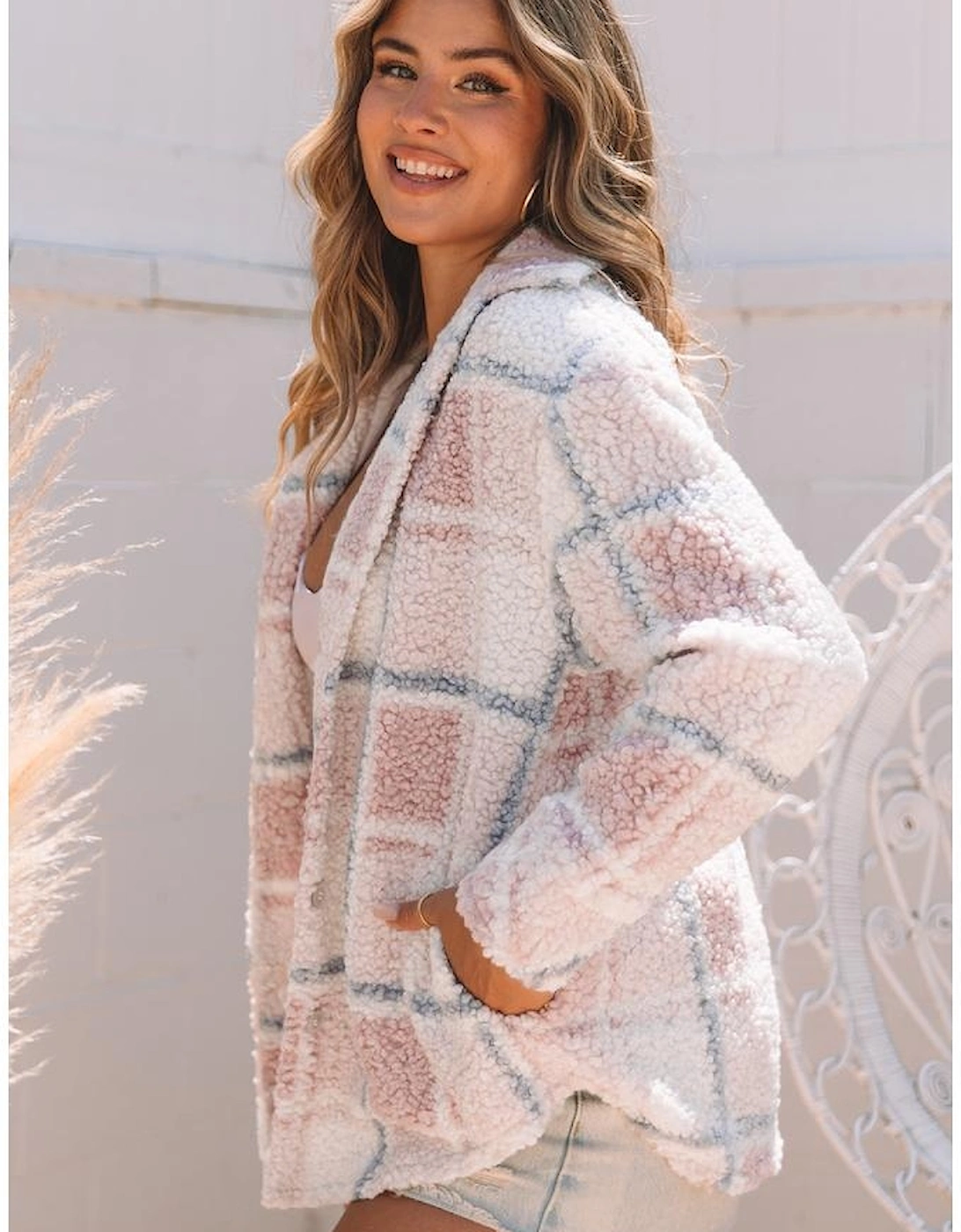 Azura Exchange Cozy Checker Print Sherpa Shacket