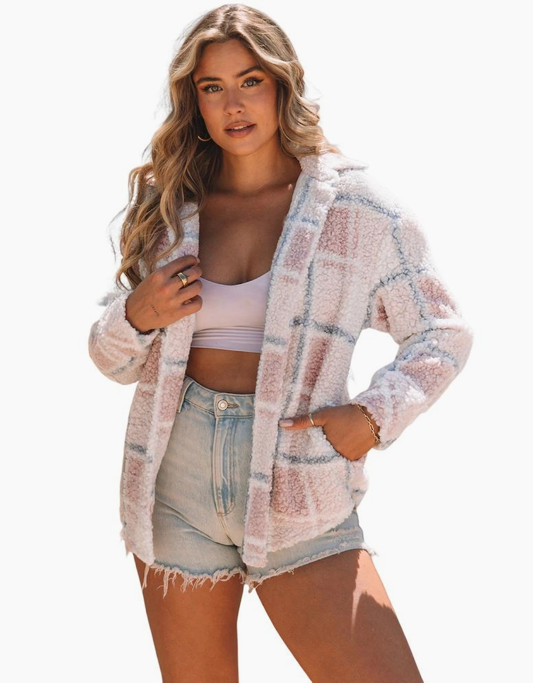 Azura Exchange Cozy Checker Print Sherpa Shacket