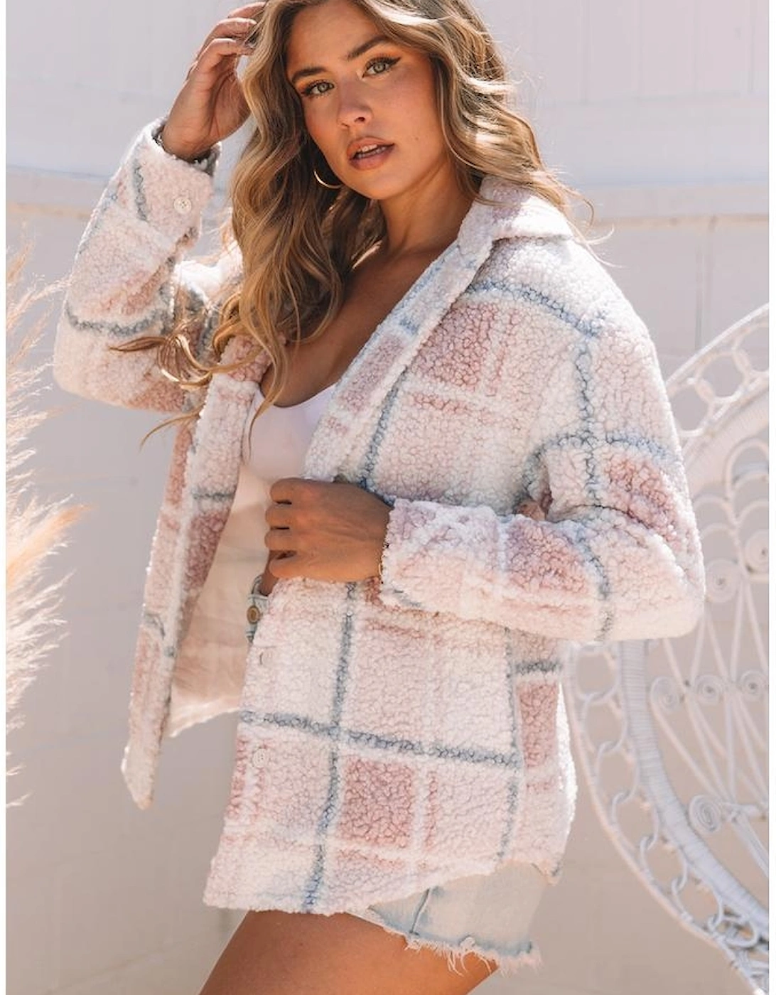 Azura Exchange Cozy Checker Print Sherpa Shacket