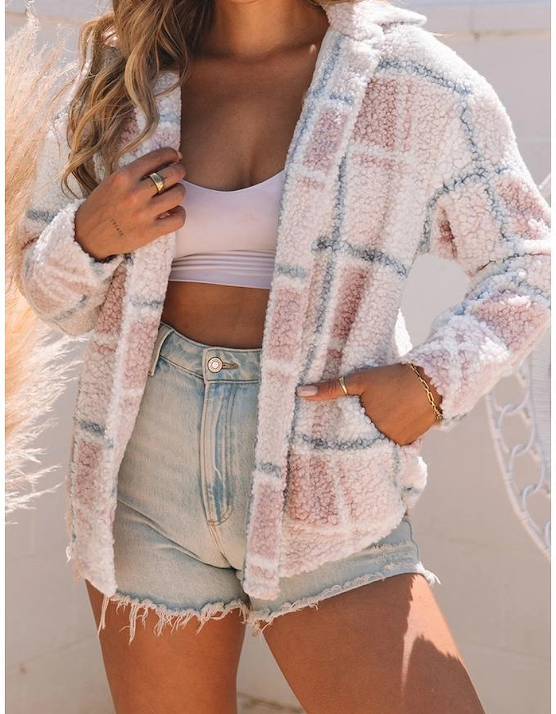 Azura Exchange Cozy Checker Print Sherpa Shacket