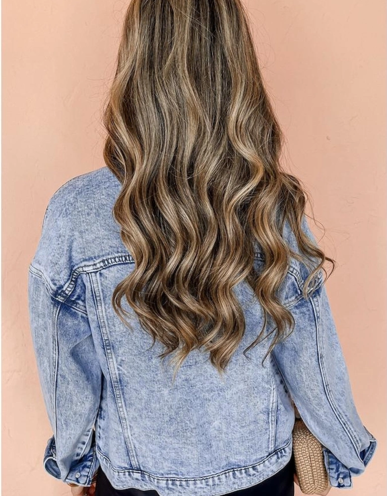 Beau Blue Vintage Washed Flap Pockets Denim Jacket