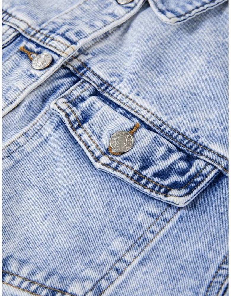 Beau Blue Vintage Washed Flap Pockets Denim Jacket