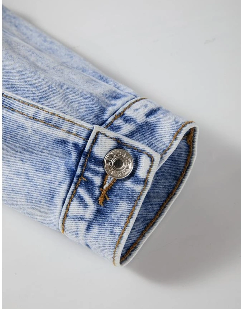 Beau Blue Vintage Washed Flap Pockets Denim Jacket