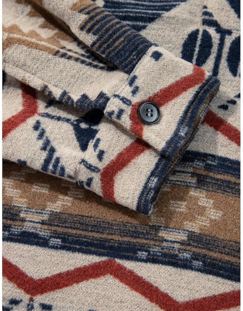 Brown Western Aztec Collared Button-up Sweatshirt