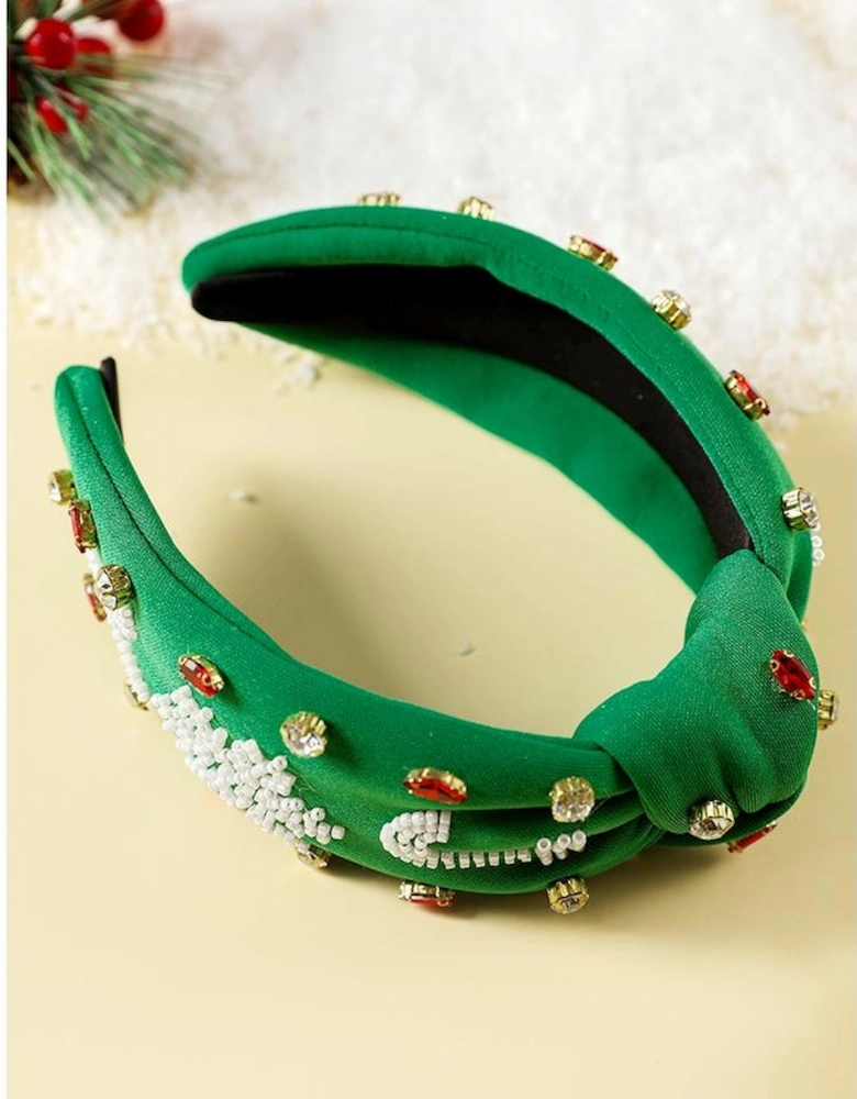 Azura Exchange Dark Green Christmas Rice Beaded Rhinestone Wide Headband