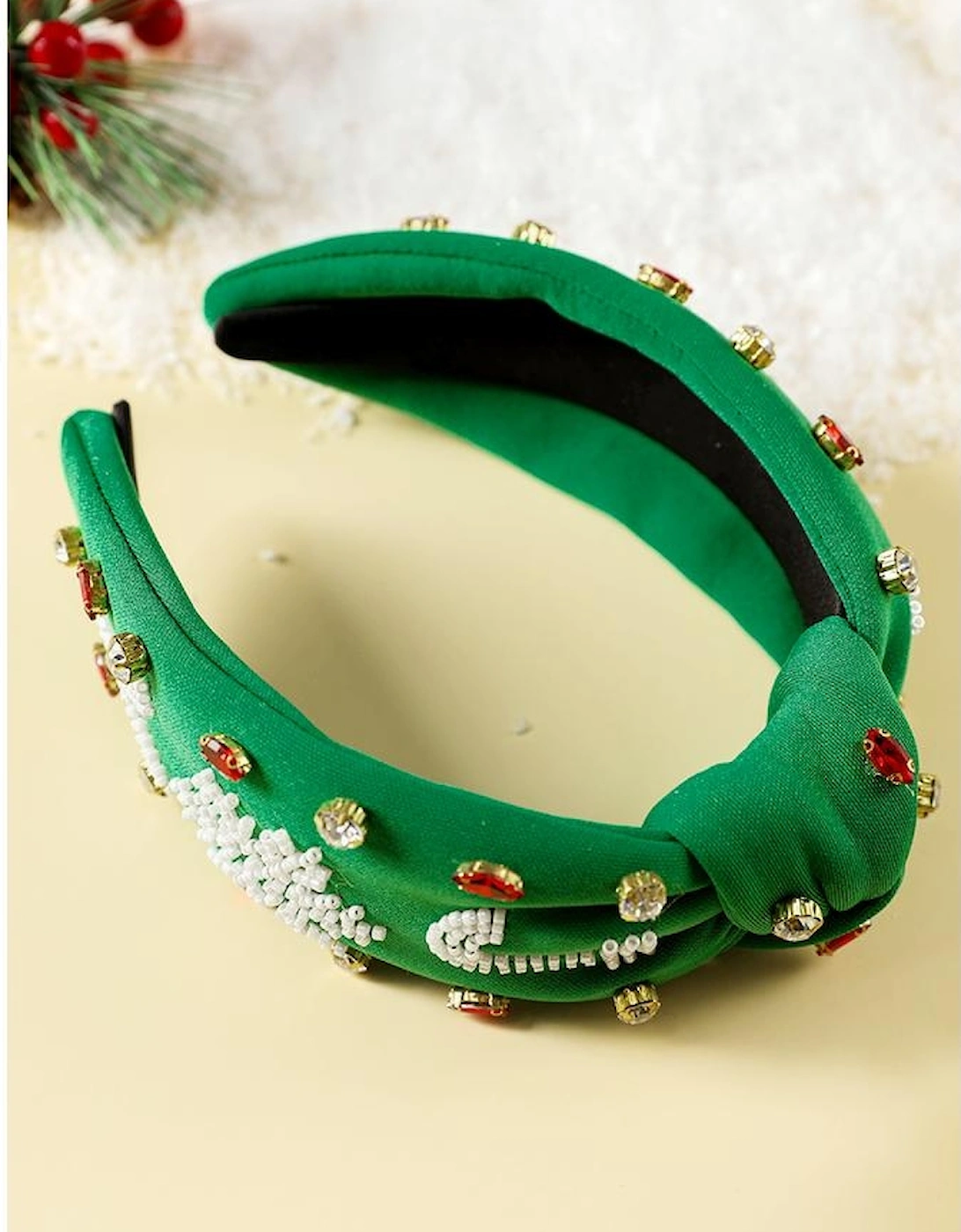 Azura Exchange Dark Green Christmas Rice Beaded Rhinestone Wide Headband