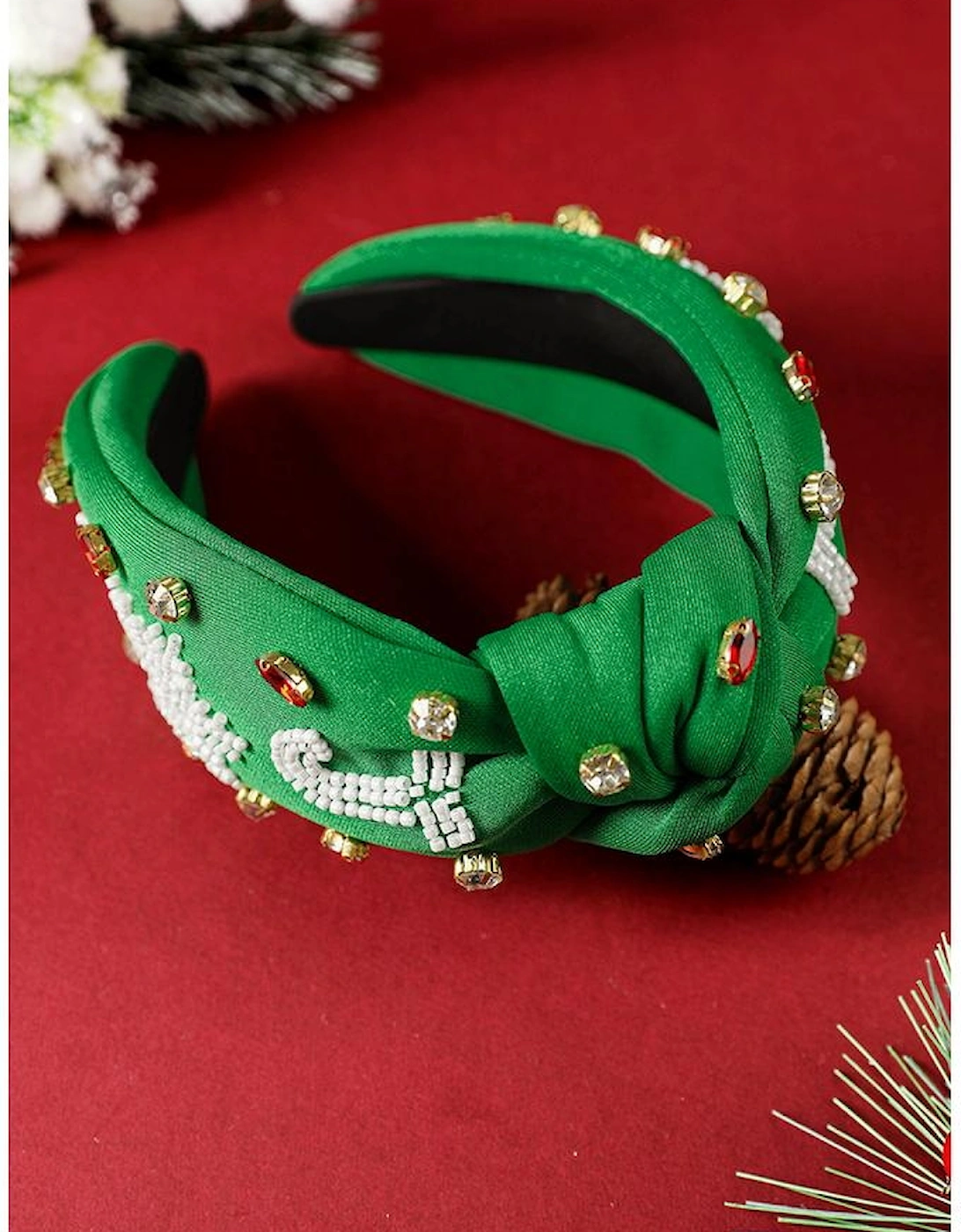 Azura Exchange Dark Green Christmas Rice Beaded Rhinestone Wide Headband