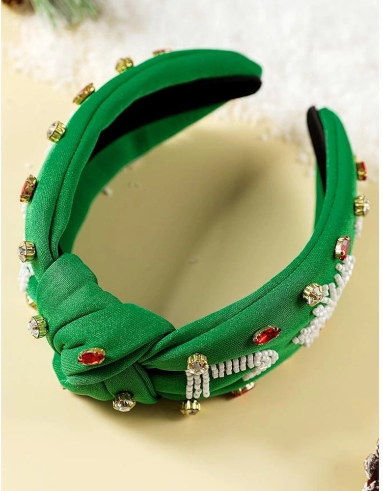 Azura Exchange Dark Green Christmas Rice Beaded Rhinestone Wide Headband
