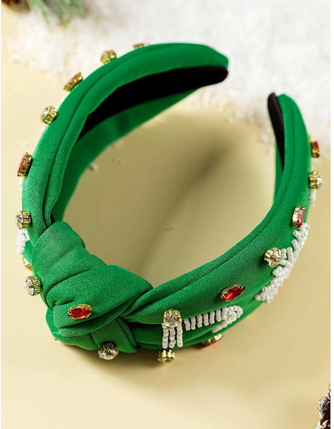 Azura Exchange Dark Green Christmas Rice Beaded Rhinestone Wide Headband