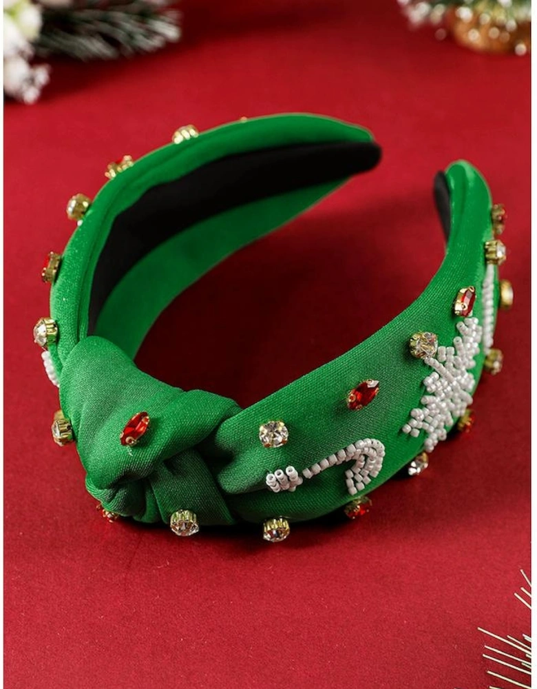 Azura Exchange Dark Green Christmas Rice Beaded Rhinestone Wide Headband