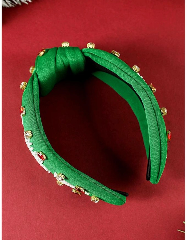 Azura Exchange Dark Green Christmas Rice Beaded Rhinestone Wide Headband