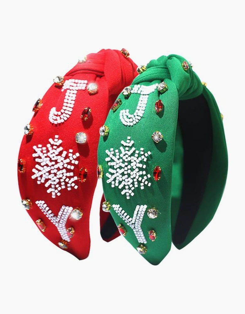 Azura Exchange Dark Green Christmas Rice Beaded Rhinestone Wide Headband