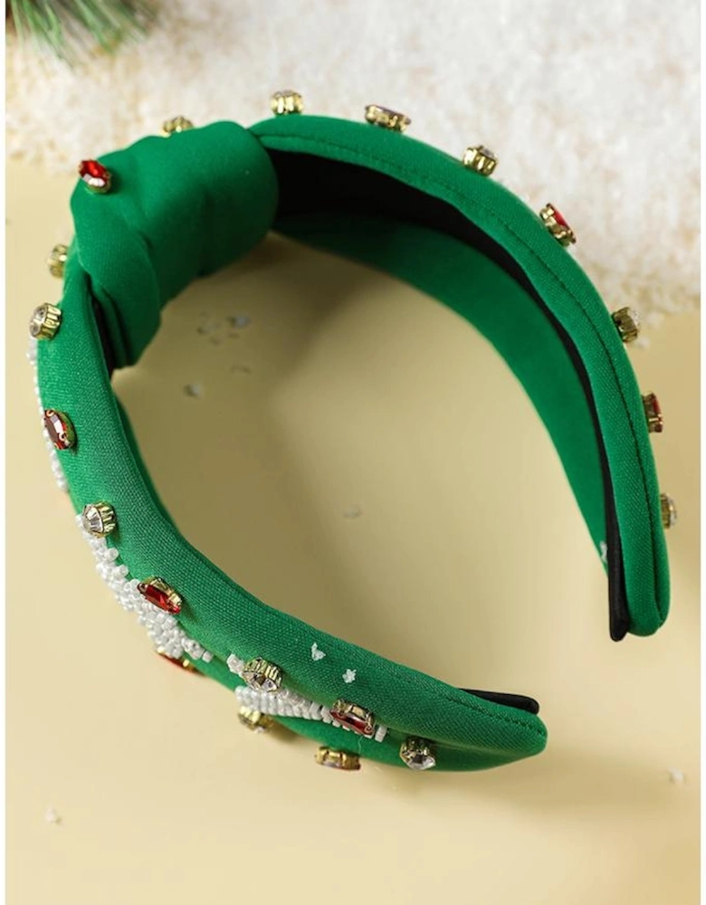 Azura Exchange Dark Green Christmas Rice Beaded Rhinestone Wide Headband