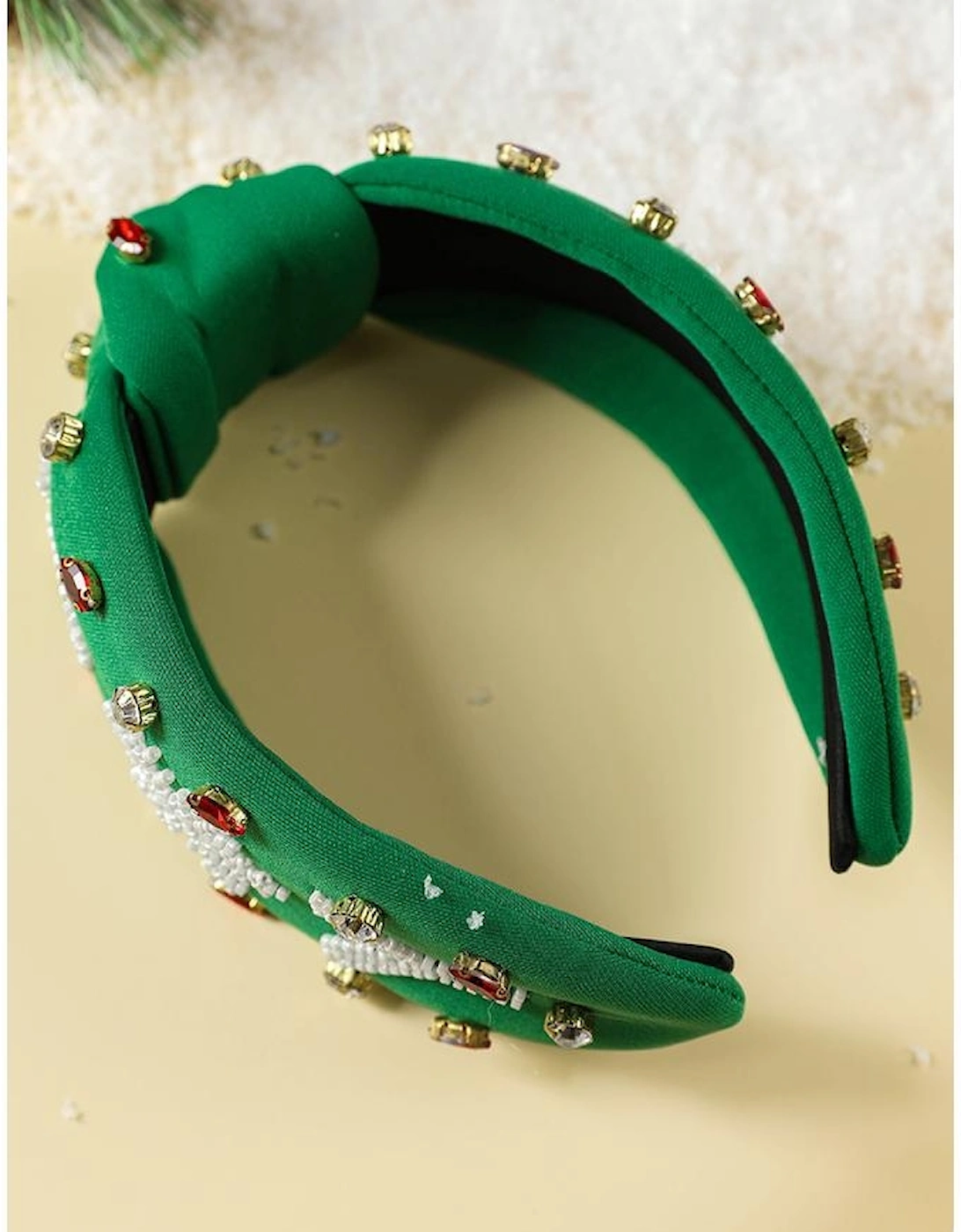 Azura Exchange Dark Green Christmas Rice Beaded Rhinestone Wide Headband
