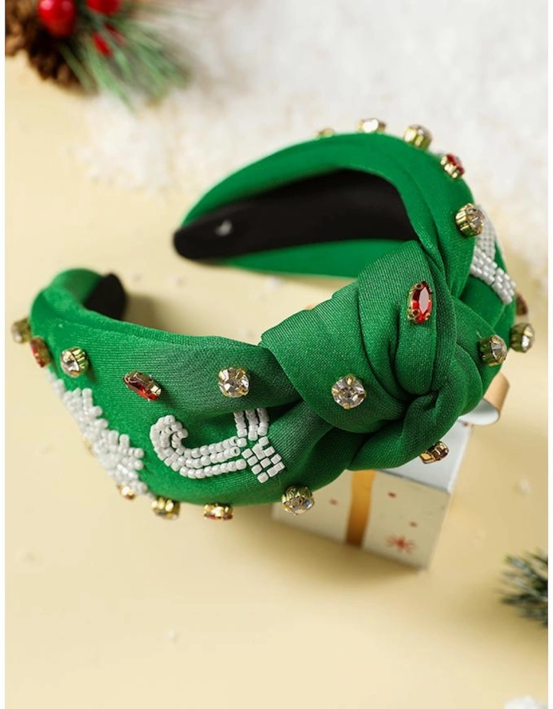 Azura Exchange Dark Green Christmas Rice Beaded Rhinestone Wide Headband
