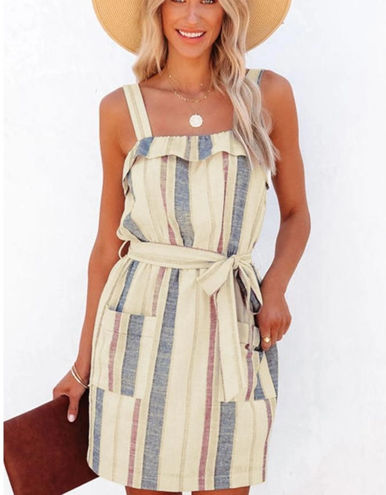 Azura Exchange Frill Trim Patch Pocket Belted Mini Dress