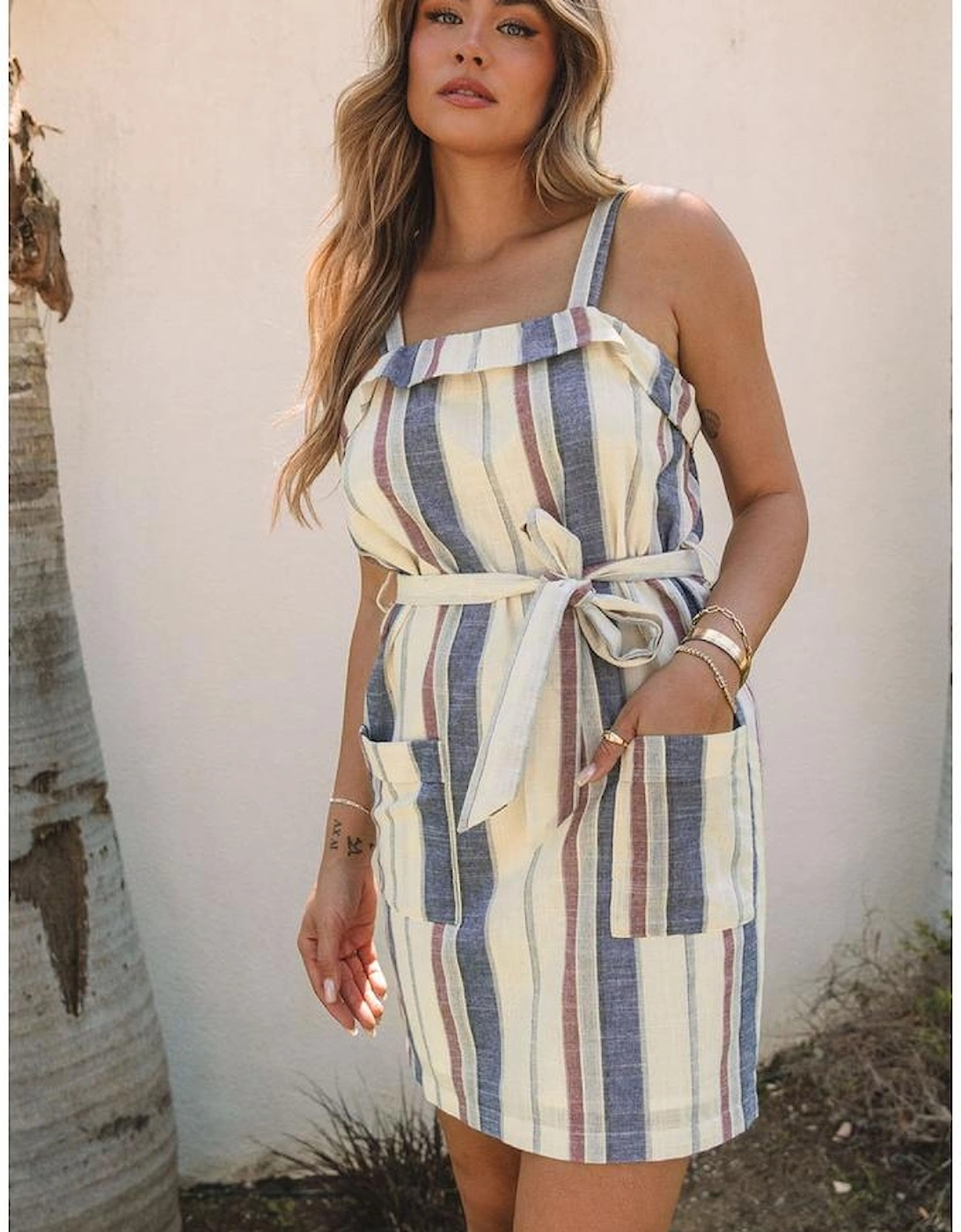 Azura Exchange Frill Trim Patch Pocket Belted Mini Dress