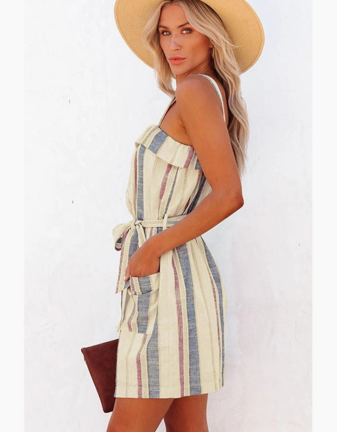 Azura Exchange Frill Trim Patch Pocket Belted Mini Dress