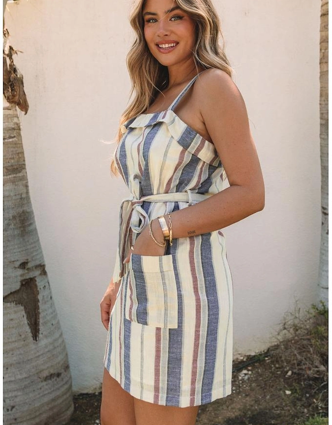 Azura Exchange Frill Trim Patch Pocket Belted Mini Dress